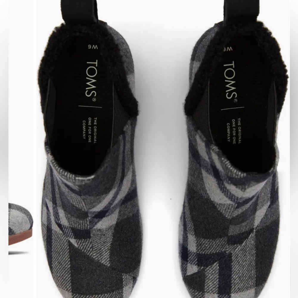 NEW TOMS Kelsey Wedge Bootie Size 9.5 Black Plaid Wool Blend OrthoLite - Picture 3 of 12